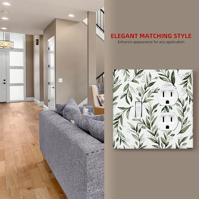 Green Leaf Olive Leaf Sage Floral Wallplates 1 Toggle 1 Duplex Switch Plate Electrical GFCI Faceplate Decorative Light Switch Covers for Bedroom Living Room Decor