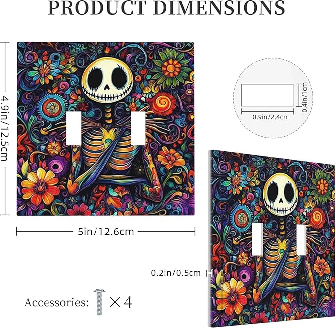 Decorative Switch Plates Colorful Flowers Abstract Skull 2 Gang Double Toggle Outlet Light Switch Cover Wall Plate Electrical Faceplate For Home Living Room Decor