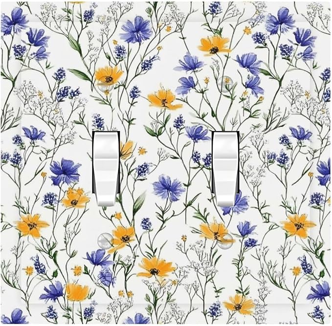 Decorative Switch Plates Floral Colorful Green Leaf Wildflower 2 Gang Double Toggle Outlet Light Switch Cover Wall Plate Electrical Faceplate For Bed Room Living Room Decor