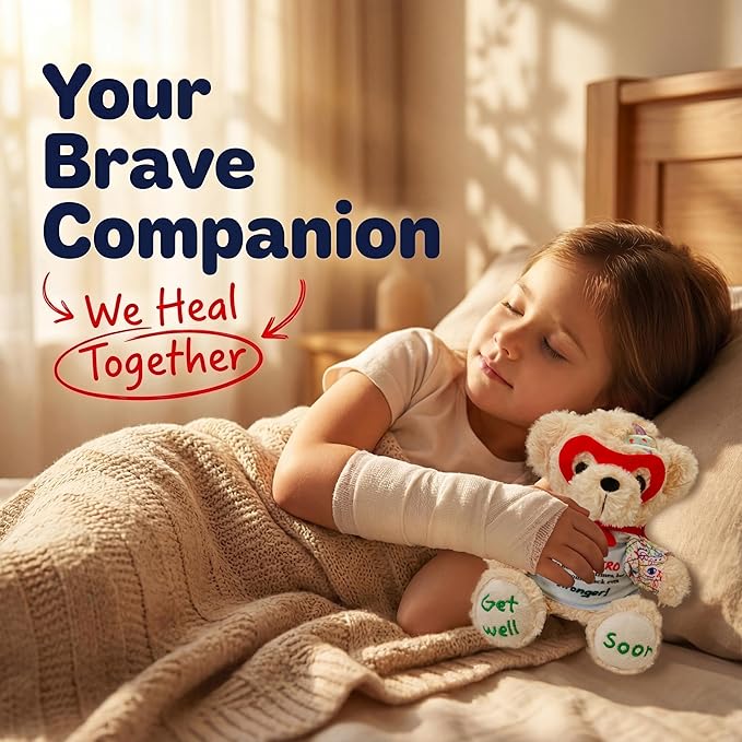 Broken Arm Gifts for Kids, Superhero Get Well Soon Bear with Switchable Cast (Fits Left or Right Arm), 8 Inch Stuffed Animal for Surgery Recovery, Broken Wrist, Tonsillectomy, Brave Boys & Girl