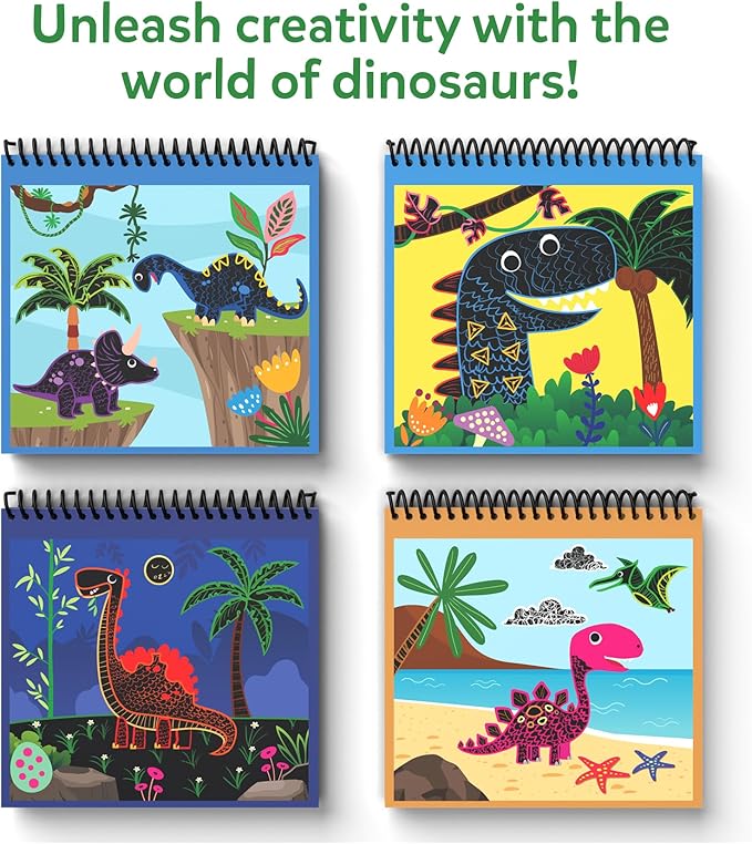 Skillmatics Scratch Art Book for Kids - Dinosaurs, Craft Kits & Supplies, 30+ Scratch Stickers, Travel Toys, DIY Kit, Gifts for Boys & Girls Ages 3, 4, 5, 6, 7, 8