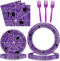 Qyeahkj 100 Pcs Halloween Birthday Party Supplies Paper Plates and Napkins Set Disposable Spider Web Tableware Decorations for Halloween Theme Baby Shower Serves 25