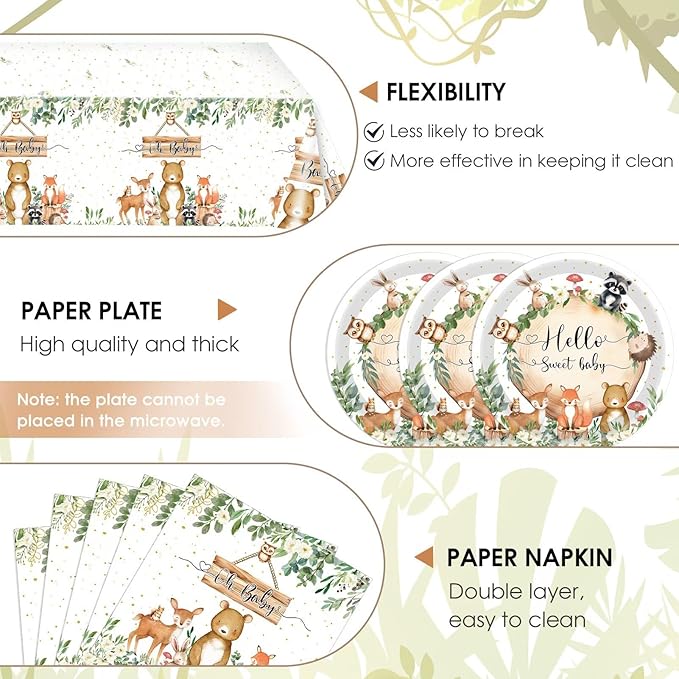 Safari Party Supplies,Baby Shower Plates and Napkins Set,Jungle Oh Baby Paper Plates,Napkins,Tablecloth丨for Wild Animals Jungle Theme Safari Zoo Birthday Decorations Party Supplies,Serves 20