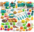 200Pcs Mini Play Kitchen Accessories for Kids, Pretend Cooking Playset with Cookware, Tableware & 2 Fruit Sets, Learning Gift for Girls, Boys, Toddlers, Green