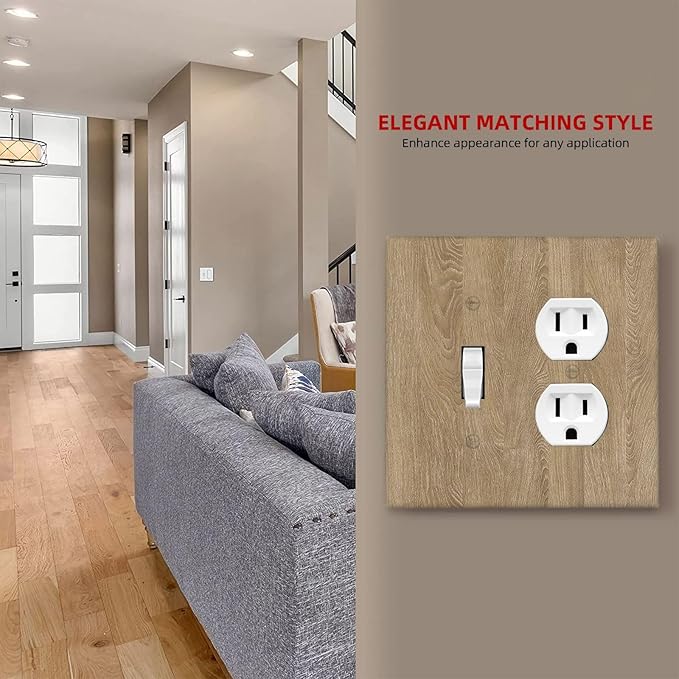 Outlet Covers Light Brown Wood Grain 1 Toggle 1 Duplex Switch Plate Covers Electrical Light Switch Cover Plate Decorative Wall Plate Socket Cover for Farmhouse Cabin Decor
