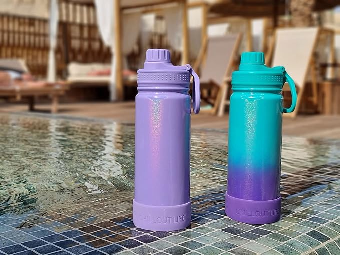 CHILLOUT LIFE 17 oz Kids Insulated Water Bottle for School with Leakproof Spout Lid and Cute Waterproof Stickers, Personalized Stainless Steel Thermos Flask Metal Water Bottle for Girls & Boys