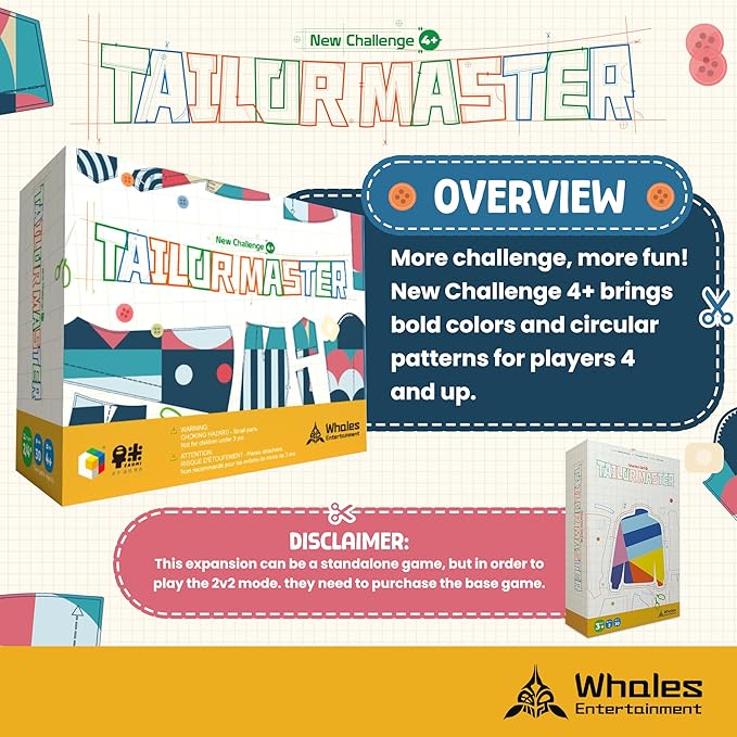 Whales Entertainment| Tailor Master New Challenge Expansion 4+| Preschool Memory & Matching Game for Kids| Educational Board Game| 2 Player Competitive Board Gameplay,Fun Games for Kids & Parents