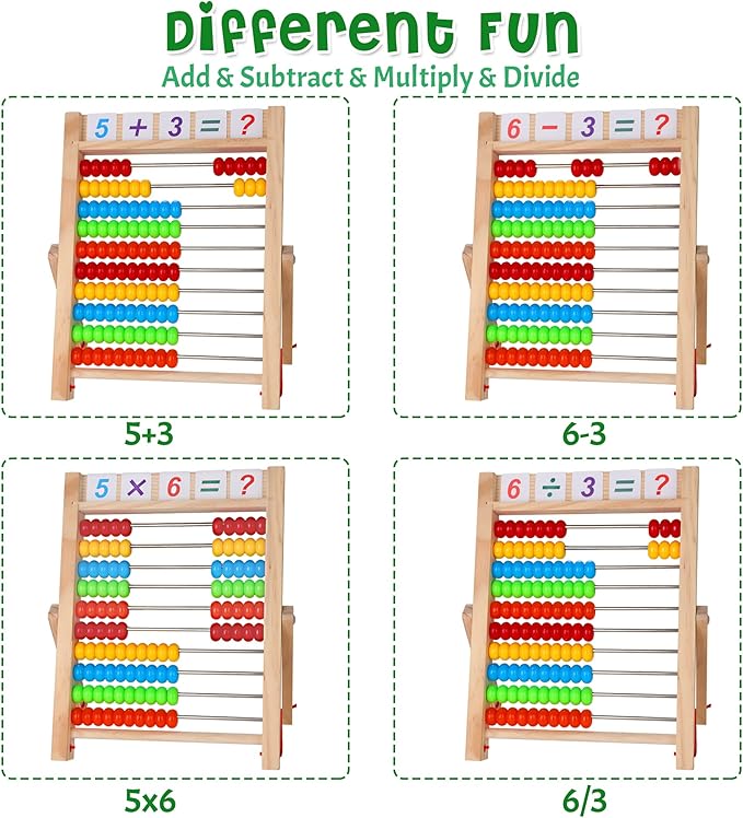 WOODMAM Wooden Abacus for Kids Math, Educational Counting Toy with Counting Sticks and Number Alphabet Cards, Preschool Learning Toys Gift for Boys Girls Age 3+ Years Old