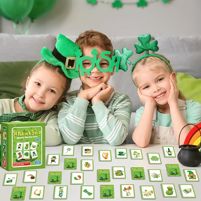 gisgfim 100 PCS Memory Matching Game St. Patrick's Day Concentration Memory Games Card for Kids Educational Ages 3-8 A Fun & Fast Shamrock Theme Matching Games