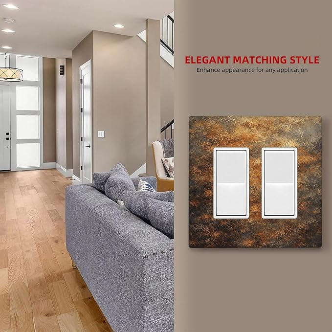 Decorative Outlet Covers Vintage Rust Pattern in Brown gold 2 Gang Light Switch Cover Plate Double Rocker Wall Plates for Electrical Outlets Switch Plate Covers for Bedroom Home Decor