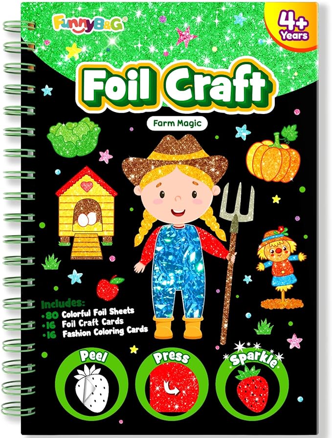 FUNNYB&G Foil Art Crafts for Kids Ages 4-8: Mother's Day 2026, Birthday Gift for Kids, Art and Crafts Supplies, Party Favors, Creative Toys for Kids 4 5 6 7 8 9 Years Old(Farm)