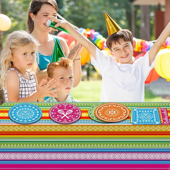 81PCS Mexican Fiesta Party Decorations Mexican Cinco De Mayo Party Decorations Supplies Mexican Disposable Paper Plates Napkins Mexico Plastic Tablecloth Fiesta Ware Dinnerware for Taco Party Decor