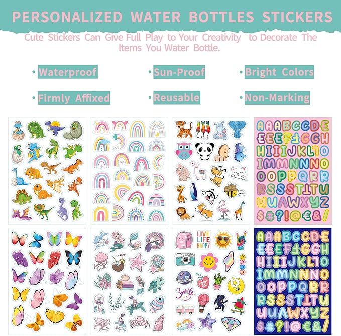 mininoo Kids Water Bottle for School, 16oz Stainless Steel Insulated Water Bottle Kids with Straw Lid for Girls, Boys (Sky/Pink)