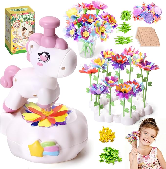 RISUNTOY Flower Craft Kits, Arts and Crafts for Kids 4-12, DIY Fabric Bouquet Making Set, Fun Art Supplies & Activities, Best Birthday Gifts for Girls Boys