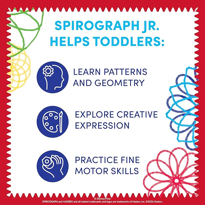 Spirograph Disney Jr. Toddler Arts and Crafts, Drawing Art Kit, Toddler Activities, Drawing Pad, Jumbo Gears, Washable Markers, Unleash Your Child Inner Artist, Ages 3+