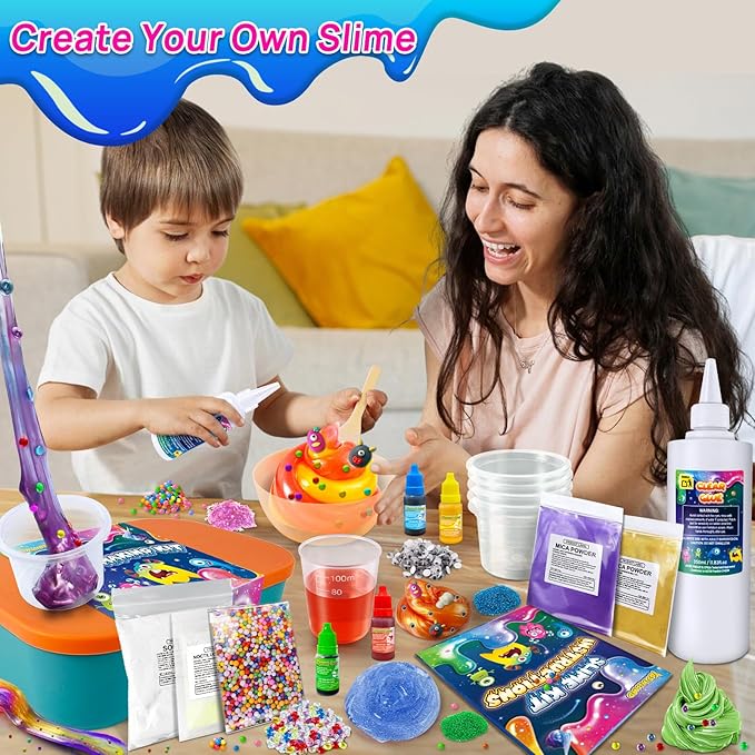 YOPINSAND Monster Slime Kit for Girls, Galaxy Slime Making Kit for Girls Boys 3-12, Glimmer Crunchy, DIY Slime Kit with Add-ins, Foam Balls, Charms, Glitters,Party Favors Gift Toys for Kids
