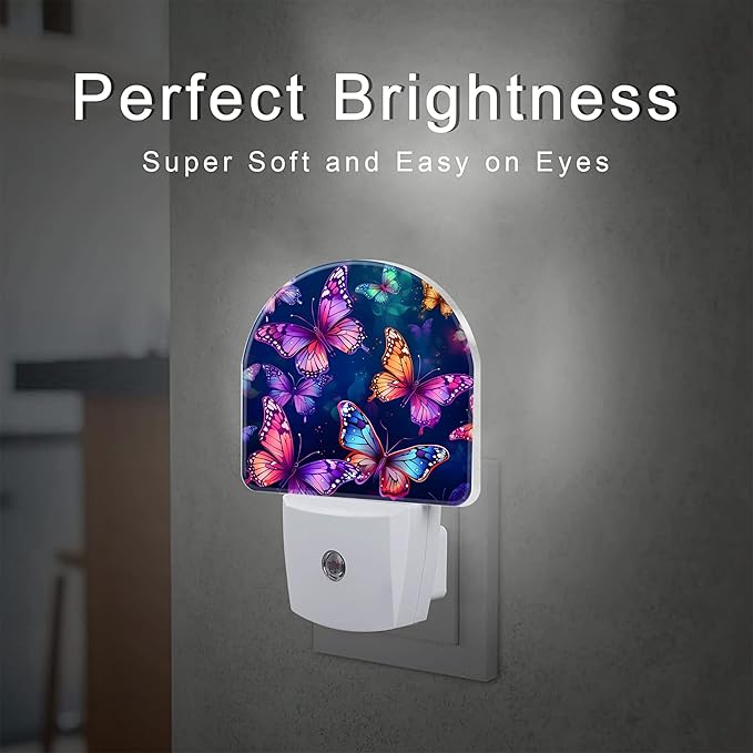 Magic Glowing Butterflies Night Light for Kids,Colorful Flying Butterfly Plug in Night Light with Dusk to Dawn Sensor, 0.5w Energy Saving Nightlight for Hallway Stairway Kitchen Bedroom