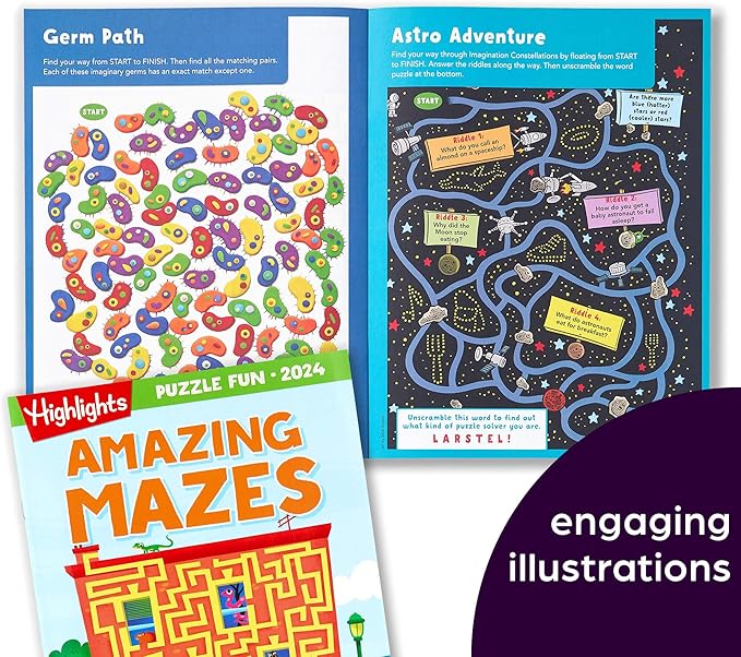 Highlights for Children Fun 2024 Puzzle Books for Kids Ages 6 and Up, 4-Book Set of Brain Teasers, Mazes, Word Puzzles and More Travel-Friendly Screen Free Brain-Boosting Activities