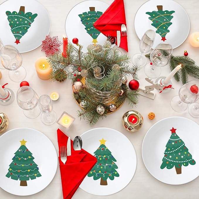 Naozinebi 4 Set 10 Inch Christmas Tree Plates Melamine Christmas Dinnerware Set Reusable Xmax Holiday Melamine Plate Dishwasher Creatively Drop Resistant Cute Plastic Dish
