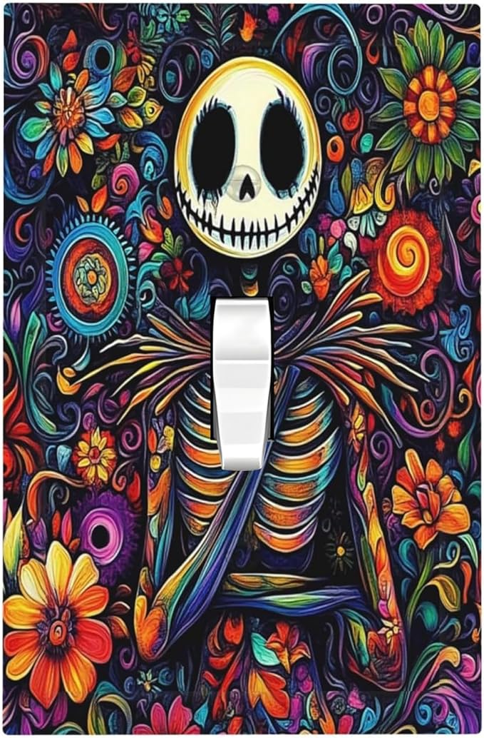Decorative Light Switch Cover Colorful Flowers Abstract Skull 1 Gang Single Toggle Device Electrical Faceplate Switchplates Decorator Outlet Wall Plate For Home Living Room Decor