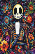 Decorative Light Switch Cover Colorful Flowers Abstract Skull 1 Gang Single Toggle Device Electrical Faceplate Switchplates Decorator Outlet Wall Plate For Home Living Room Decor