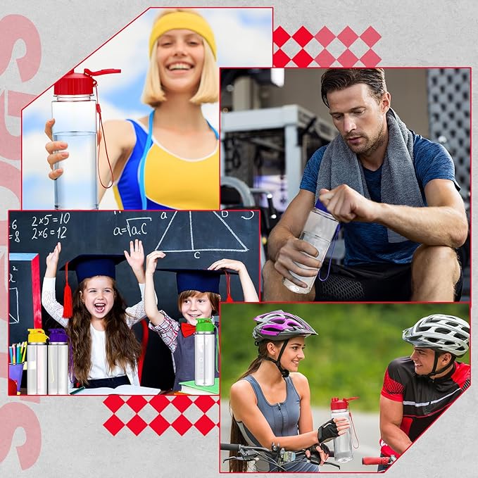 Ziliny 24 Pcs 17 oz Plastic Water Bottles Bulk Large Reusable Leak Proof Flip Top Sports Gym Water Bottles with Handle Strap for Kids and Adults for Summer School Travel