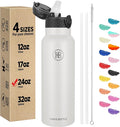 Han's Bottle Sports Water Bottle - 24 Oz, Straw Lid, Leak Proof, Vacuum Insulated Stainless Steel, Double Walled, Thermo Mug,White