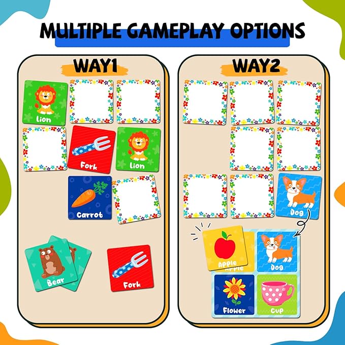 zheyistep 100 PCS First Words Matching Game for Kids Toddlers Memory Game, Toddler Match Game Concentration Card Game for Boys Girls Preschool Learning Activities