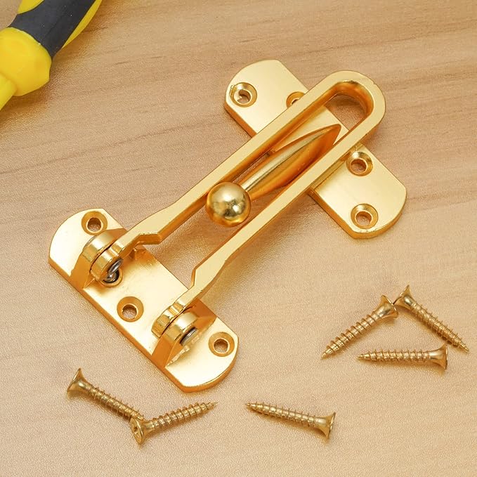 Topbuti Home Security Door Lock, 2 Pack Latch Guard Clasp Front Door Locks for Kids, Home Reinforcement Lock for Swing-in Doors, Hotel Door Latches, Thicken Solid Aluminium Alloy (Brass)