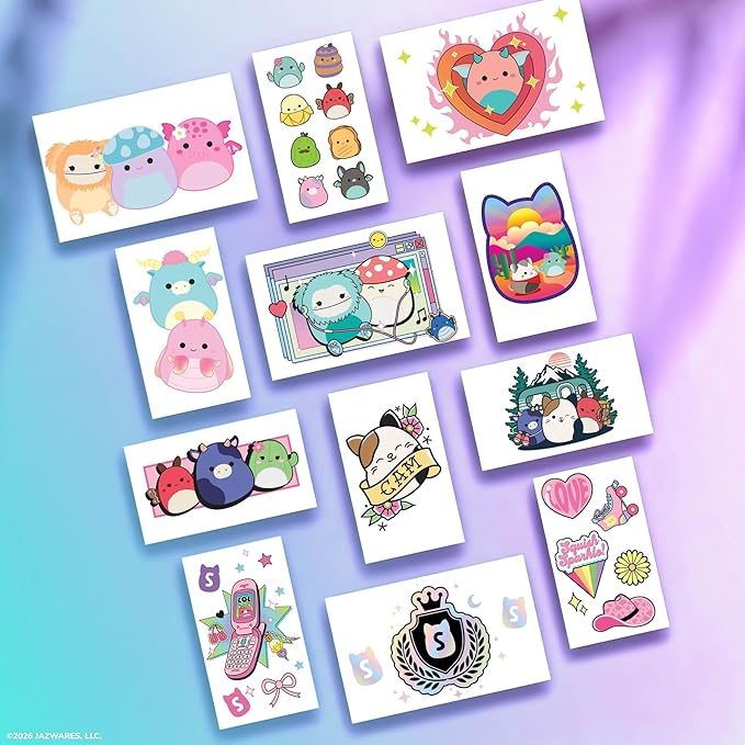 SLIMYGLOOP Tattoozee, Squishmallows Tattoo Transfer Slime Kit, Sensory Play for Kids Ages 6+, Blue Raspberry Scented, Glitter Texture