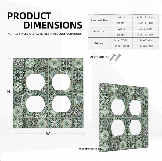 Moroccan Mandala Tile Floral Talavera Tiles Outlet Covers 2 Gang Double Duplex Decorative Light Switch Covers Electrical Wallplates Socket Faceplate for Bathroom Kitchen Decor