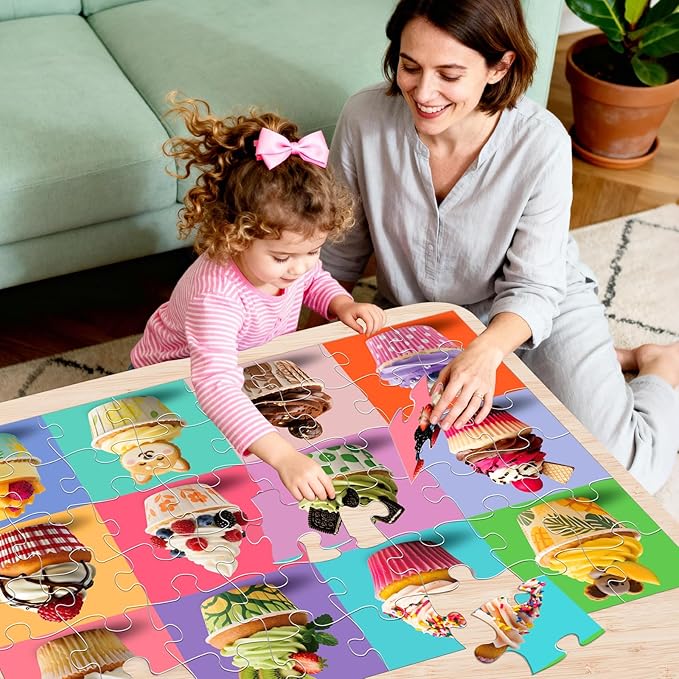 Jumbo Floor Puzzle for Kids,48 Piece Cupcake Jigsaw Puzzles,Learning Educational Toys for Toddlers Ages 3-5,Children Easter Gift for Boy Girl Ages 4-8