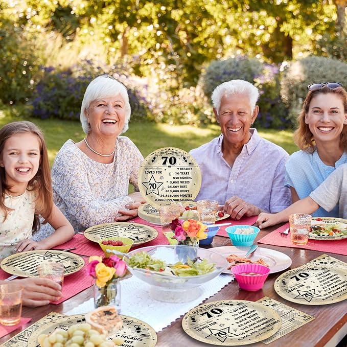 CHUNNIN 50pcs 70th Birthday Plates and Napkins 70 Year Old Birthday Party Decorations Vintage Back in 1956 Dessert Plates Vintage 1956 70th Theme Disposable Tableware Set for Men Women Party Supplies