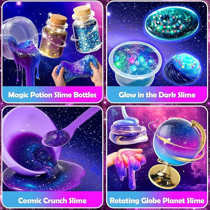 Galaxy Slime Kit for Girls, Globe and Magic Potion Kits, Clear Crystal/Butter/Glow-in-the Dark Slime Making Kit, Christmas Birthday Party Favors Toys for Kids Girls Boys 7 8 9 10 11 12