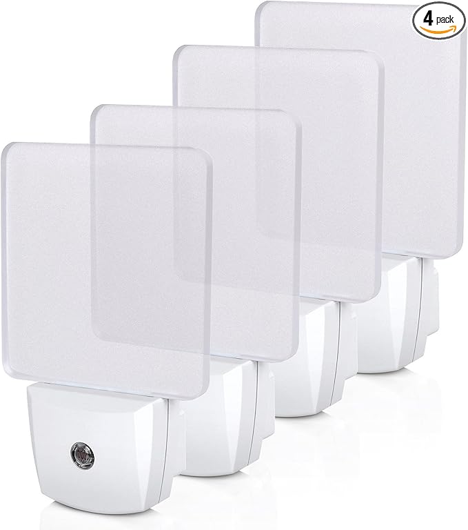 DEWENWILS Night Lights Plug into Wall, LED Night Lights for Kids, Dusk to Dawn Sensor, 3000K Warm Nightlight for Nursery Room, Bathroom, Hallway, Kitchen, Frosted Acrylic Shade, 4 Pack