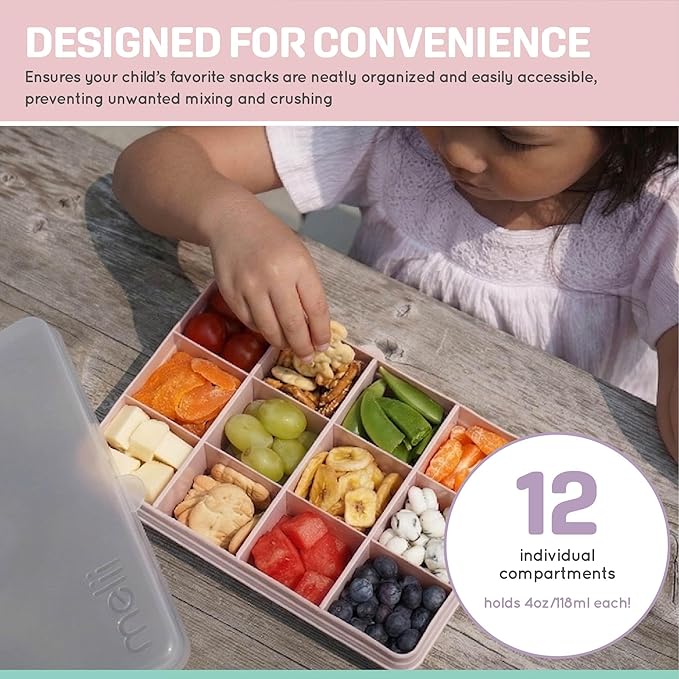 melii Snackle Box |12-Compartment Snack Container with Removable Dividers, BPA-Free Food Storage for Travel, School & On-the-Go Snacks, Kids & Family Organizer (Berry)