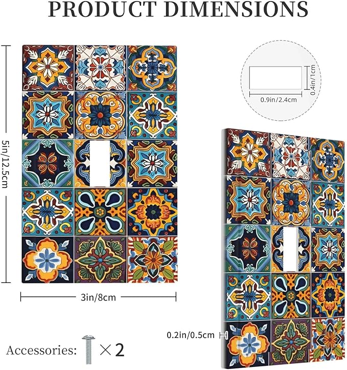 Mexican Talavera Tiles Floral Decorative Light Switch Cover 1 Gang Single Toggle Device Electrical Faceplate Switchplates Decorator Outlet Wall Plate for Bathroom Kitchen Decor