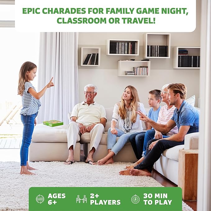 Clever Fox Play Epic Charades Game for Kids Ages 6+ – 200 Act Out & Explain Cards with Illustrations & Timer – Fun Educational Games for Kids 8-12 for Family, Party, Classroom & Travel