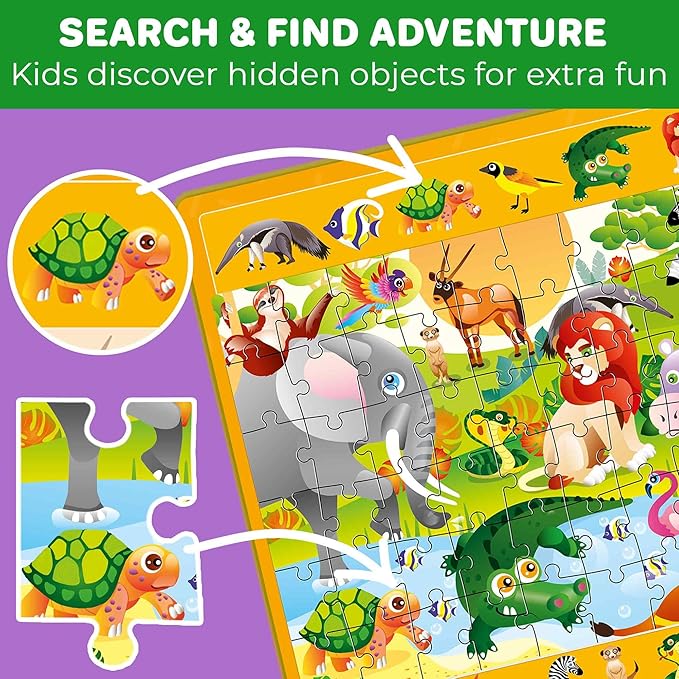 QUOKKA Magnetic Puzzles for Toddlers 3-5 – Search & Find 2 Pack, 60 Pieces Each – Travel Friendly Board with Hidden Objects, Farm and Africa Scenes – Educational Puzzle Gift for 3 Year Olds