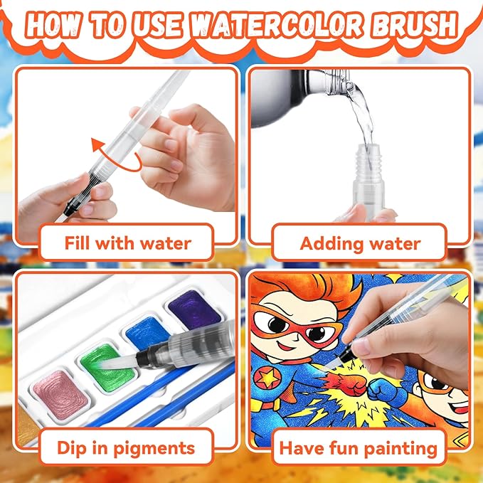CHICAUP Paint with Water Coloring Books Shimmer Art Kit for Kids, Superhero Themed Arts and Crafts Set with Watercolor Painting Kit, Travel Art Supplies for Boys Girls Ages 4-8 Birthday Christmas