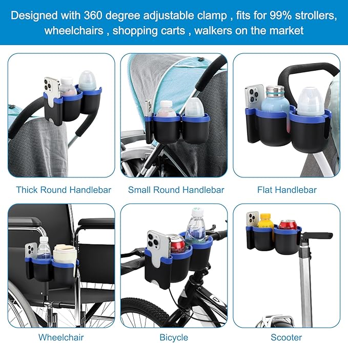 Accmor Stroller Cup Holder with Phone Holder, Bike Cup Holder, Universal Cup Holder for Uppababy Nuna Doona Strollers, 2-in-1 Cup Phone Holder for Stroller Bike Accessory