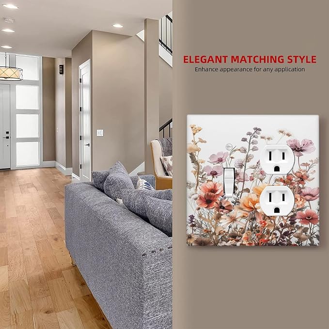 Boho Nursery Wildflower Flora Vintage Flower Wallplates 1 Toggle 1 Duplex Switch Plate Electrical GFCI Faceplate Decorative Light Switch Covers for Bedroom Living Room Decor