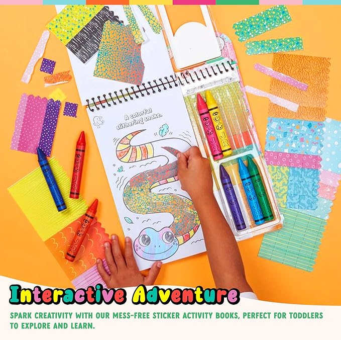 Bright Stripes Art on The Go Collage Fun Jungle Theme Travel Kit for Kids Ages 3+| Mess-Free Activity with Crayons, Stickers & Coloring Book | Tear & Collage | Portable Set for Toddler & Preschooler
