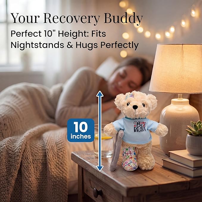 10" Broken Leg Bear with Adjustable Cast & Plush Crutch - Get Well Stuffed Animal for Kids. Knee Surgery Recovery Gifts for Teen - Teddy Bear with Broken Leg