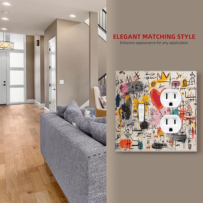 Colorful Graffiti Street Art Banksy Prints Wallplates 1 Toggle 1 Duplex Switch Plate Electrical GFCI Faceplate Decorative Light Switch Covers for Kids Room Office Decor