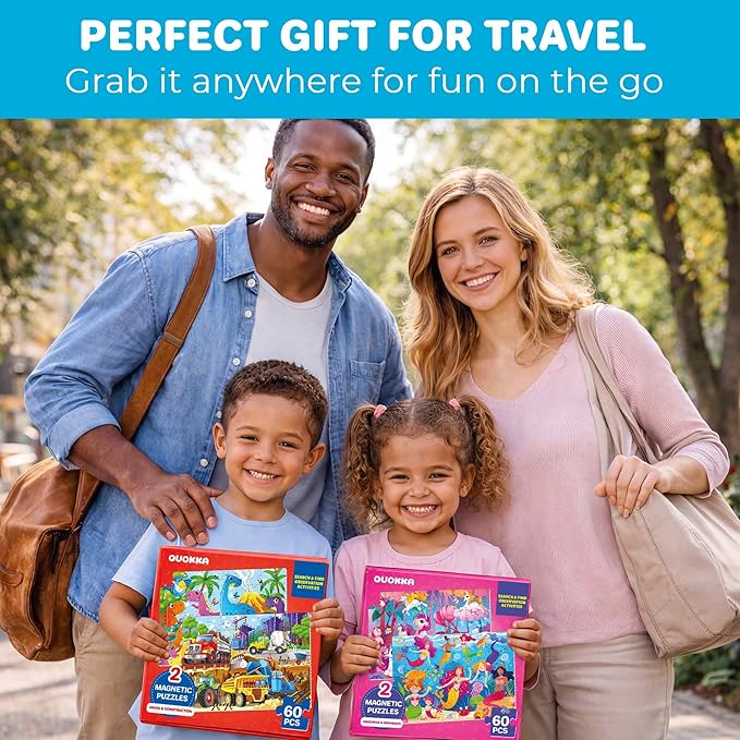QUOKKA Magnetic Puzzles for Toddlers 3-5 – Search & Find 2 Pack, 60 Pieces Each – Travel Friendly Board with Hidden Objects, Mermaids and Unicorns Scenes – Educational Puzzle Gift for 3 Year Olds