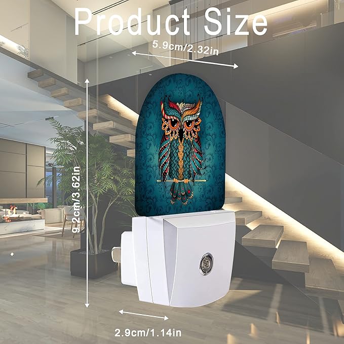 Owl Night Light,Vintage Animals Plug-in Wall Led Night Lights Decor for Boys Girls Room,Dusk to Dawn Sensor Wall Lamp for Stairway/Hallway/Kitchen,0.5W