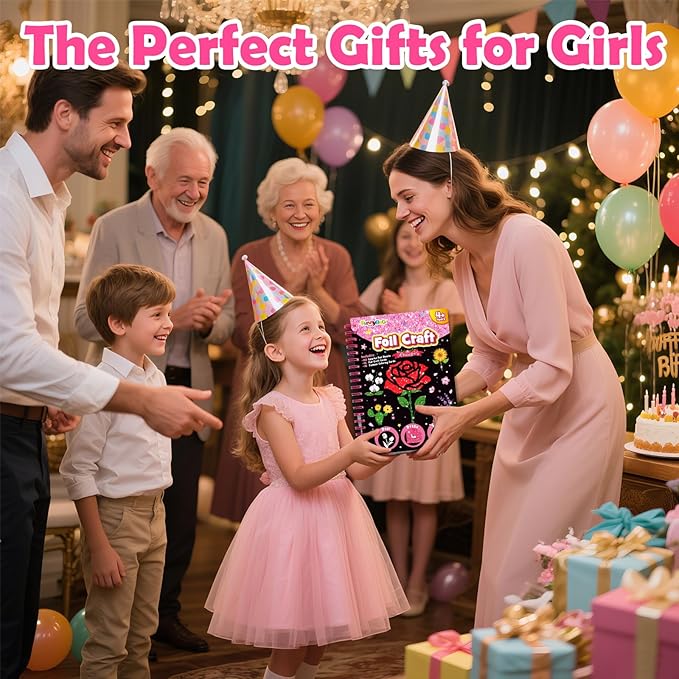 FUNNYB&G Foil Art Crafts for Kids Ages 4-8: Mother's Day 2026, Birthday Gift for Girls, Art and Crafts Supplies, Party Favors, Creative Toys for Girls 4 5 6 7 8 9 Years Old(Flower)