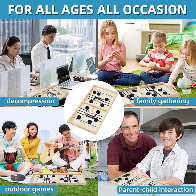 moopok Fast Sling Puck Game - 2 in1 Chess Board and Desktop Battle Super Winner Game,Fast Action Wooden Air Hockey Board Game,Adults and Kids Family Friend Funny Slingshot Game Toys