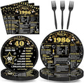 96Pcs 40th Birthday Plates and Napkins Back in 1986 Party Decorations Black Gold 40 Year Old Party Dessert Plates 1986 Birthday Tableware for 24 Guests 40th Theme Men Woman Bday Parties Supplies